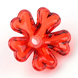 Transparente Acryl Perlen, Blume, rot, 16x17x6 mm, Bohrung: 2 mm, ca. 1175 Stk. / 500 g