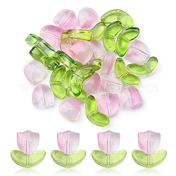 30 Stück 2 transparente Glasperlen, Tulpe und Blatt, Mischfarbe, 8.5~14x6.5~9x4~5 mm, Bohrung: 1 mm, 15pcs / style