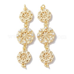 Brass Pave Clear Cubic Zirconia Connector Charms, Triple Flower Links with Jump Rings, Real 18K Gold Plated, 37x10x3mm, Hole: 1.2mm