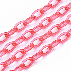 Handmade Transparent ABS Plastic Cable Chains, Oval, Cerise, 19.29 inch~19.68 inch(49~50cm), Link: 13x7.5x1.5mm