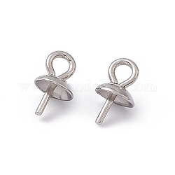 304 Stainless Steel Cup Pearl Peg Bails Pin Pendants, For Half Drilled Beads, Stainless Steel Color, 7x4mm, Pin: 0.7mm, Hole: 1.5mm