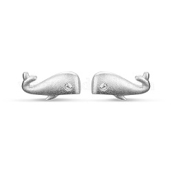 Shegrace Lovely 925 clous d'oreilles en argent sterling, petite forme de baleine avec aaa zircone cubique, couleur d'argent, 11x5mm, pin: 0.7 mm