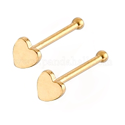 Heart 304 Stainless Steel Nose Studs, Nose Bone Rings, Nose Piercing Jewelry, Golden, 8.5mm, Bar Length: 1/4