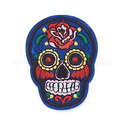 機械刺繍布地アイロンワッペン  マスクと衣装のアクセサリー  アップリケ  砂糖の頭蓋骨  メキシコの死者の祝日  ダークブルー  72.2x53x1.9mm