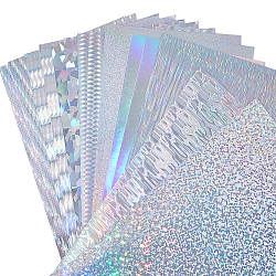 18Pcs 9 Styles PVC Holographic Adhesive Craft Vinyl Sheets, Waterproof Laser Decals, for Craft Decoration, Mixed Pattern, Silver, 200x100x0.2mm, about 2pcs/style