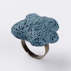 Anillos de dedo de piedras preciosas de roca de lava de estrella ajustable, con fornituras de latón de platino plateado, acero azul, 18mm