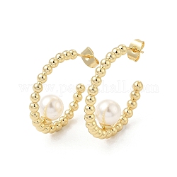 Boucles d'oreilles à tige en perles d'imitation ABS, boucles d'oreilles demi-créoles en laiton pour femmes, or, 26.5x27x8mm, pin: 0.8 mm