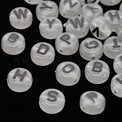 Perles acryliques lumineuses, trou horizontal, plat rond avec des lettres mélangées aléatoires, noir, 10x6mm, Trou: 2mm, environ 1413~1488 pcs/471 g