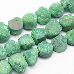 Galvani natürliche druzy Quarz Perlenstränge, Flachrund, gefärbt, grün, 7~12x5~10 mm, Bohrung: 1.5 mm, ca. 16 Stk. / Strang, 7.8 Zoll
