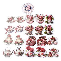 20 pz romantico fiore tazza da tè e pentola adesivi decorativi impermeabili autoadesivi in pvc, per scrapbooking diy, rosso ciliegia, 60~85x67~85x0.2mm
