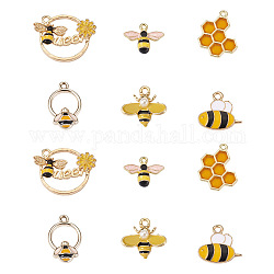 Yilisi 24Pcs 6 Style Zinc Light Gold Alloy Enamel Pendants, Honeycomb & Bee, Mixed Color, 4pcs/style
