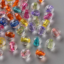 Transparent Acrylic Beads, Round, Faceted, Mixed Color, 6x5.5mm, Hole: 1.4mm