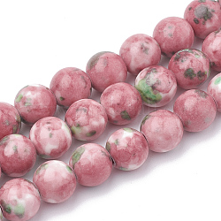 Brins de perles rondes en jade blanc océan naturel teint, rouge violet pâle, 6mm, Trou: 1mm, Environ 62 pcs/chapelet, 15.7 pouce