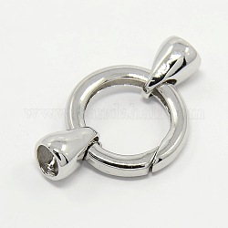Brass Spring Gate Rings, O Rings with Two Cord End Caps, Platinum, 32mm, Inner Diameter: 5mm