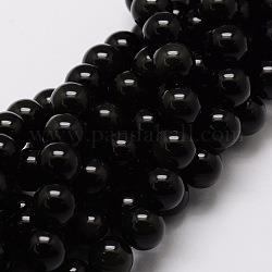 Natürlichen Obsidian runden Perlen Stränge, 10 mm, Bohrung: 1 mm, ca. 40 Stk. / Strang, 15.7 Zoll
