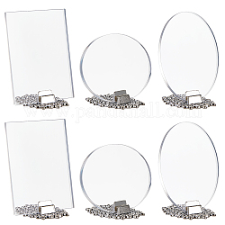 PandaHall Elite Cellulose Acetate Photo Frame Stand, Home Display Decorations, with Flower Alloy Bases, Rectangle & Oval & Flat Round, Antique Silver, 6sets/bag