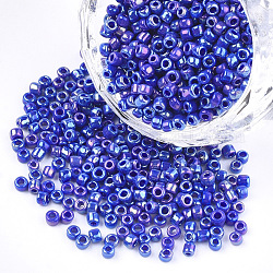 Perles de rocaille de verre opaques, arc-en-ciel plaqué, ronde, bleu, 2mm, Trou: 1mm, environ 30000 pcs / sachet 