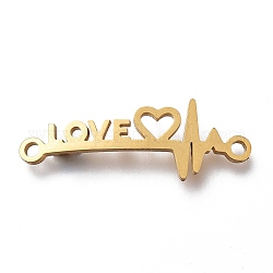 Conectores de enlaces de acero inoxidable 304, Corte con laser, latido del corazón con la palabra amor, para el dia de san valentin, dorado, 9x25x1mm, agujero: 1.5 mm