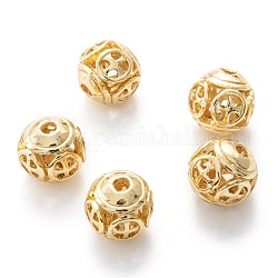 Alloy Hollow Beads, Round with Cross, Cadmium Free & Lead Free, Real 18K Gold Plated, 8x7~8mm, Hole: 1.5~2mm