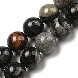 Perles de jaspe argent noir naturel, ronde, 10mm, Trou: 0.7mm, Environ 40 pcs/chapelet, 15.63'' (39.7 cm)