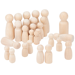PandaHall Elite 48pcs 8 Styles Natural Wooden Peg Doll Bodies, 3.4-6.6cm DIY Paint Tiny Doll Bodies for Arts and Crafts, Antique White