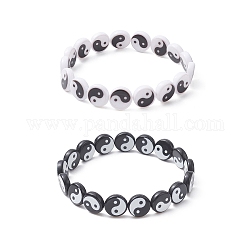 2Pcs 2 Color Acrylic Yin Yang Stretch Bracelets Set, Black and White, Inner Diameter: 2-1/2 inch(6.3cm), 1Pc/style