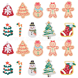 SUPERFINDINGS 20pcs 10 Style Printed Acrylic Pendants, for Christmas, Bell/Gingerbread Man/Snowman/Chritmas Tree Charm, Mixed Color, 24~39.5x15~33x2mm, Hole: 1.6mm, 2pc/style