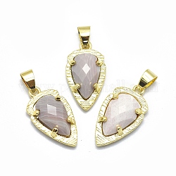 Natural Botswana Agate Pendants, with Brass Findings, Teardrop, Faceted, Golden, 23.5x12.5x5.5mm, Hole: 4.5x5mm