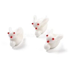 Perles vernissées manuelles, lapin, blanc, 19.5~20.5x10~13x14~15mm, Trou: 2mm