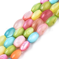 Freshwater Shell Beads Strands, Dyed, Oval, Colorful, 4~5x2.5~4mm, Hole: 0.6mm, about 77~79pcs/strand, 14.57 inch~15.16 inch(37cm~38.5cm)