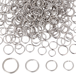 Beebeecraft 400 pièces 4 styles 304 anneaux ouverts en acier inoxydable, anneaux ronds, couleur inoxydable, 9~14x0.9~1.2mm, diamètre intérieur: 7.2~11.6 mm, 100 pièces / style