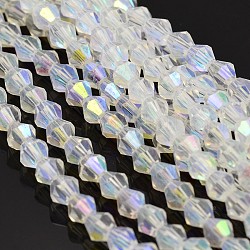 Bicone facetas cuentas de vidrio electroplate hebras, color de ab chapado, fantasma blanco, 3x3.5mm, agujero: 1 mm, aproximamente 125~130 pcs / cadena, 11 pulgada