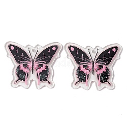 Прозрачные акриловые подвески с принтом, очарование бабочки, чёрные, 39x46.5x2 мм, отверстие : 2 мм