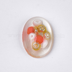 Cabujones de resina transparente, con cuentas de semillas en el interior, oval, colorido, 18x12.5x6mm