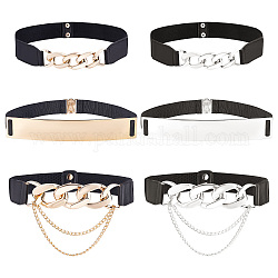 Craspire 6 pièces 6 style ceinture élastique en polyester avec chaînes à maillons rapides en fer, ceinture de robe de ceinture de ceinture de taille large de mode pour les femmes, noir, 27~28-1/2 pouce (68.5~72.5 cm), 1pc / style