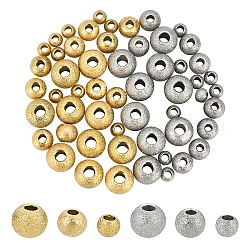 Unicraftale ungefähr 60 Stück 3 Größen Edelstahl strukturierte Perlen 2 Farben runde Abstandsperlen Metall lose Perle für DIY-Schmuckherstellung 3 mm Loch