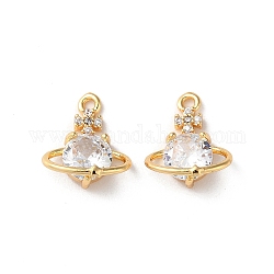Rack Plating Brass Cubic Zirconia Beads, with Glass, Flat Round, Real 18K Gold Plated, 13x11x5mm, Hole: 1.2mm