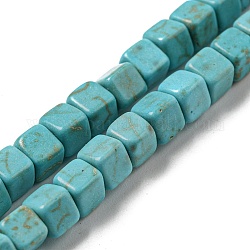 Tinti turchese sintetico fili di perline, cubo, turchese scuro, 4~4.5x4~4.5x4~4.5mm, Foro: 1.2 mm, circa 90pcs/filo, 14.61 pollice (37.1 cm)