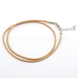 Waxed Cord Necklace Making, with Brass Lobster Claw Clasps and Brass Tail Chains, Wheat, 18 inch