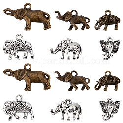 Sunnyclue 60pcs 6 pendentifs en alliage de style tibétain, éléphant, couleur mixte, 10 pièces / style