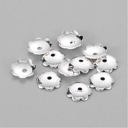 Brass Bead Caps, Flower, Silver Color Plated, Size: about 6mm in diameter, hole, 1.2mm