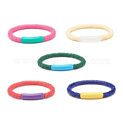 Bracelets extensibles faits à la main en pâte polymère, avec des perles acryliques, couleur mixte, diamètre intérieur: 2-1/4 pouce (5.6 cm)