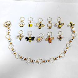 BENECREAT 11Pcs Acrylic Number Knitting Row Counter Chains and Bees, Honey Pot, Little Daisy Enamel Charm Locking Stitch Markers with Hexagon Ring for Knitting Weaving Sewing Accessories