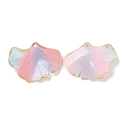 Opaque Acrylic Pendants, Gradient Leaves with Gold Edge, Pink, 22.5~23.5x30~30.5x2.6mm, Hole: 1.5mm