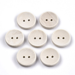 Botones de madera natural, 2 agujero, botón de madera sin terminar, redondo cóncavo, PapayaWhip, 20x4mm, agujero: 2 mm