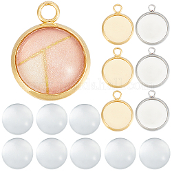 SUNNYCLUE DIY Blank Dome Pendant Making Kit, Including Flat Round 304 Stainless Steel Pendant Cabochon Settings, Glass Cabochons, Golden & Stainless Steel Color, 120Pcs/box