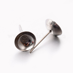Accessoires de puces d'oreilles en 304 acier inoxydable, couleur inoxydable, 8mm, pin: 0.6 mm