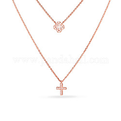 TINYSAND CZ Jewelry 925 Sterling Silver Cubic Zirconia Cross Pendant Two Tiered Necklaces, Rose Gold, 21 inch&17 inch