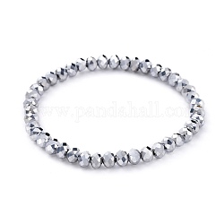 Bracelets extensibles avec perles en verre électrolytique, facette, rondelle, platinée, 2-1/8 pouce (5.5 cm)