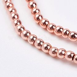 Chapelets de perle en hématite synthétique sans magnétique, ronde, rose plaqué or, 2mm, Trou: 0.5mm, Environ 203 pcs/chapelet, 15.7 pouce
